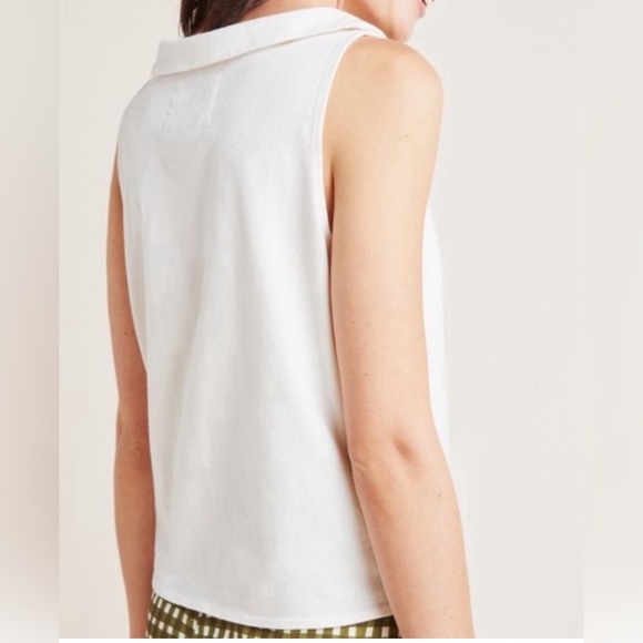 NWOT Anthropologie Ivory Biloxi Collar Button Up Tie Front Top Size L - Picture 4 of 7